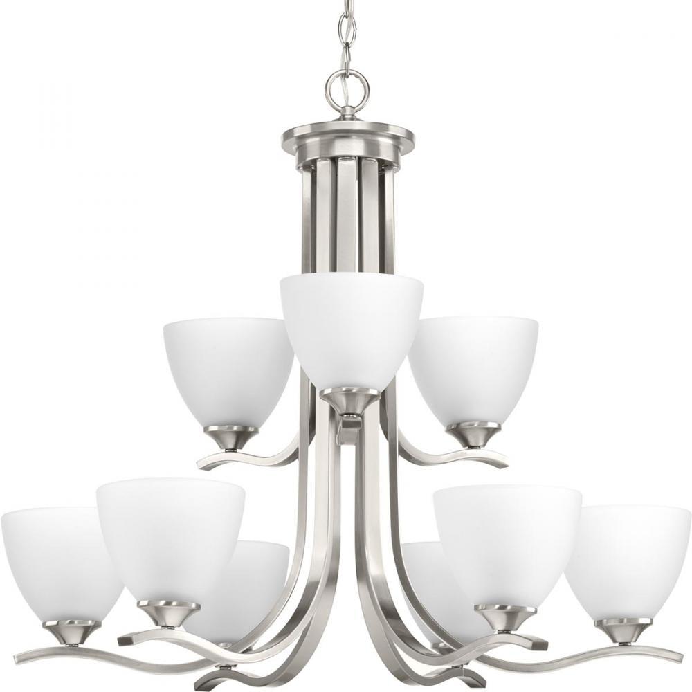 Progress Lighting Laird 9-Light Chandelier, Brushed Nickel, Glass Shades