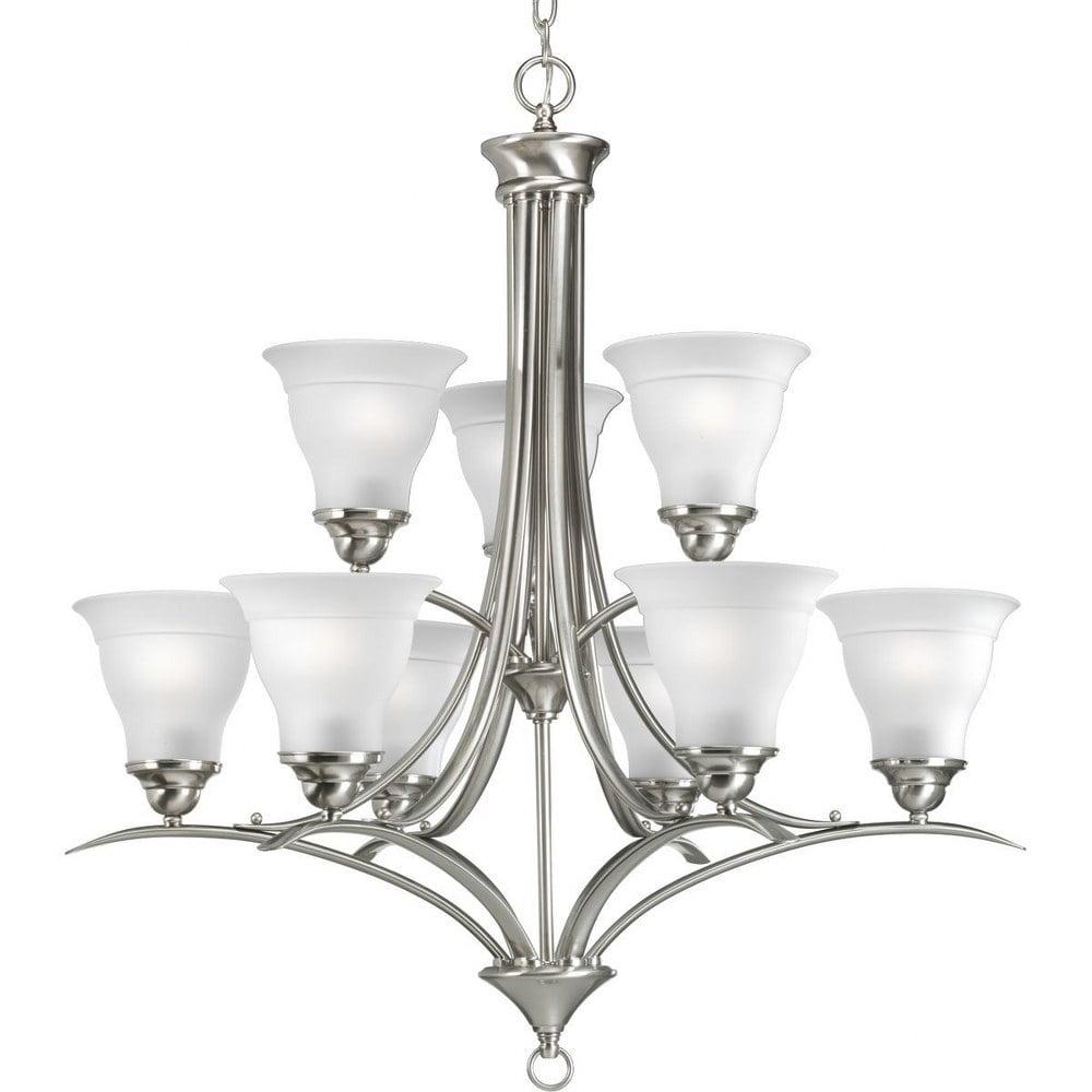 Progress Lighting Trinity 9-Light Two-Tier Chandelier, Brushed Nickel, Etched Glass Shades