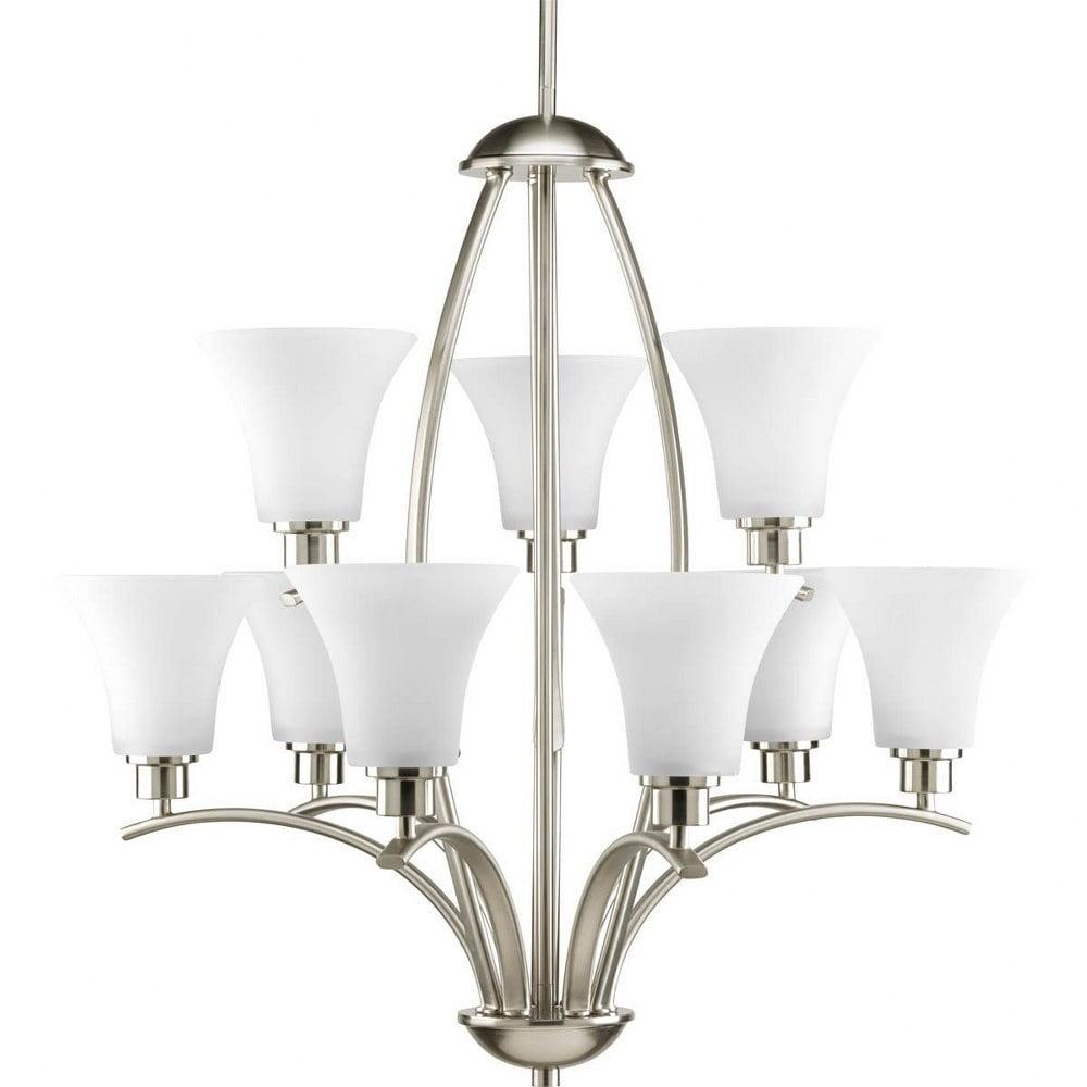 Joy Brushed Nickel Two-Tier 9-Light Chandelier with Etched Glass Shades