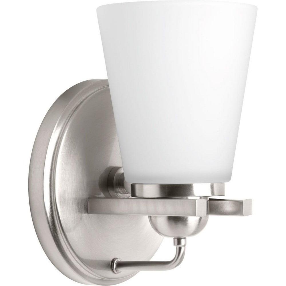 Progress Lighting Flight 1-Light Wall Sconce, Brushed Nickel, Etched Glass Shade