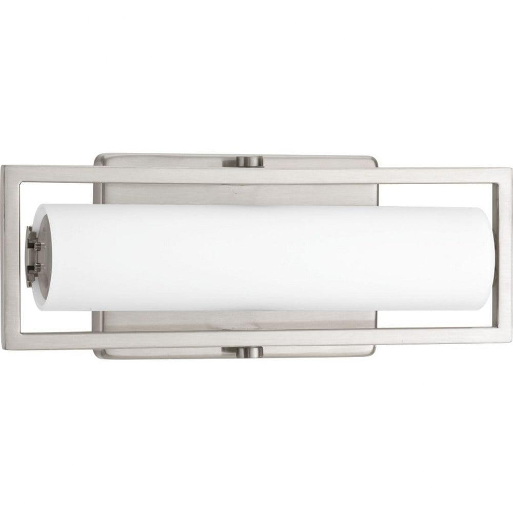 Progress Lighting Frame Collection 1-Light LED Bath Vanity Fixture, Brushed Nickel, Circular Etched Opal Glass Shade