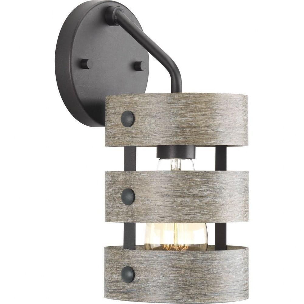 Progress Lighting Gulliver 1-Light Wall Sconce, Graphite, Open Design, Galvanized with Antique White Accents