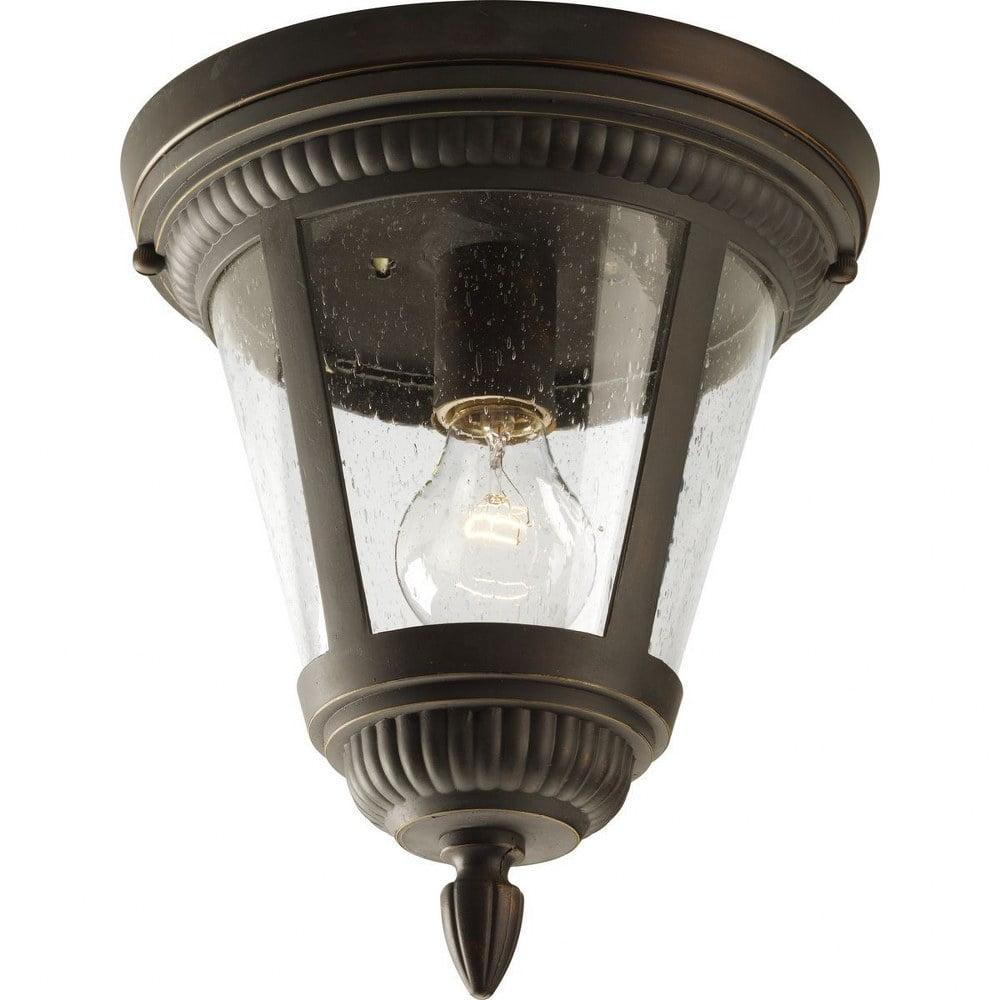 Progress Lighting Westport 1-Light Flush Mount Ceiling Light, Antique Bronze, Clear Seeded Glass