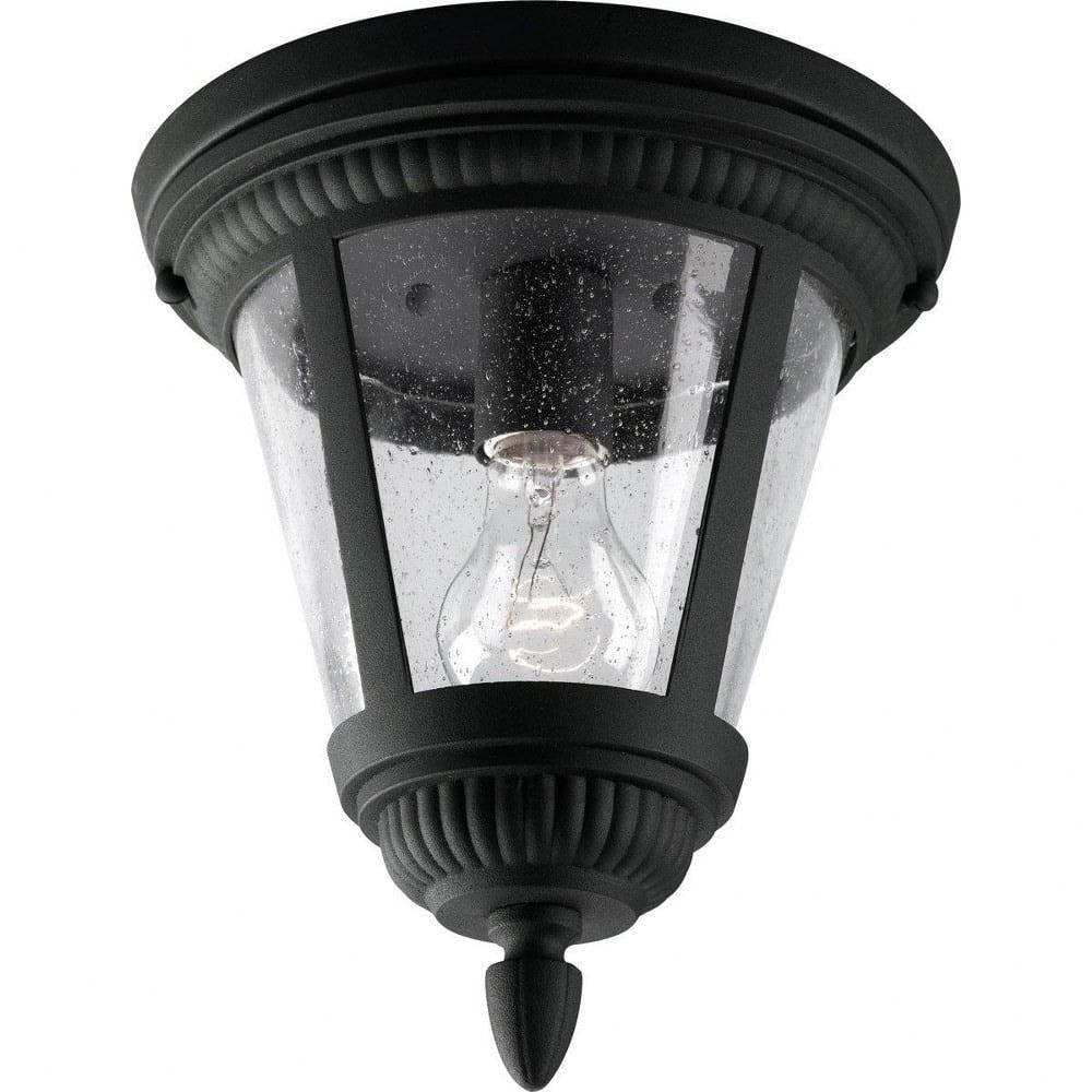 Progress Lighting Westport 1-Light Flush Mount Ceiling Light in Textured Black Aluminum with Clear Seeded Glass Shade