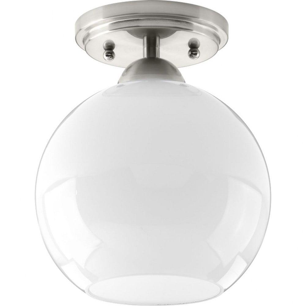 Carisa Brushed Nickel Globe Flush Mount Light with White Glass Shade