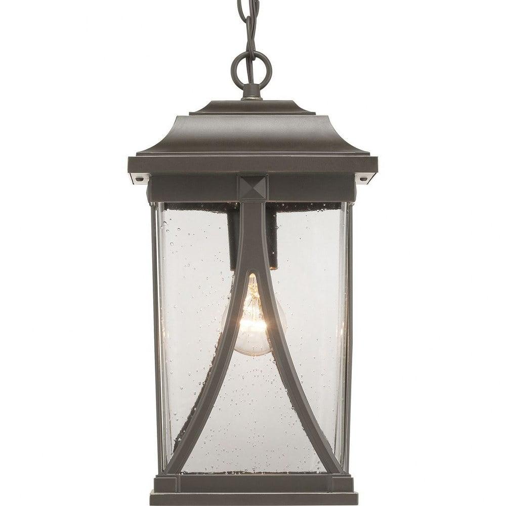 Progress Lighting Abbott 1-Light Outdoor Hanging Lantern in Antique Bronze with Clear Seeded Glass Shade