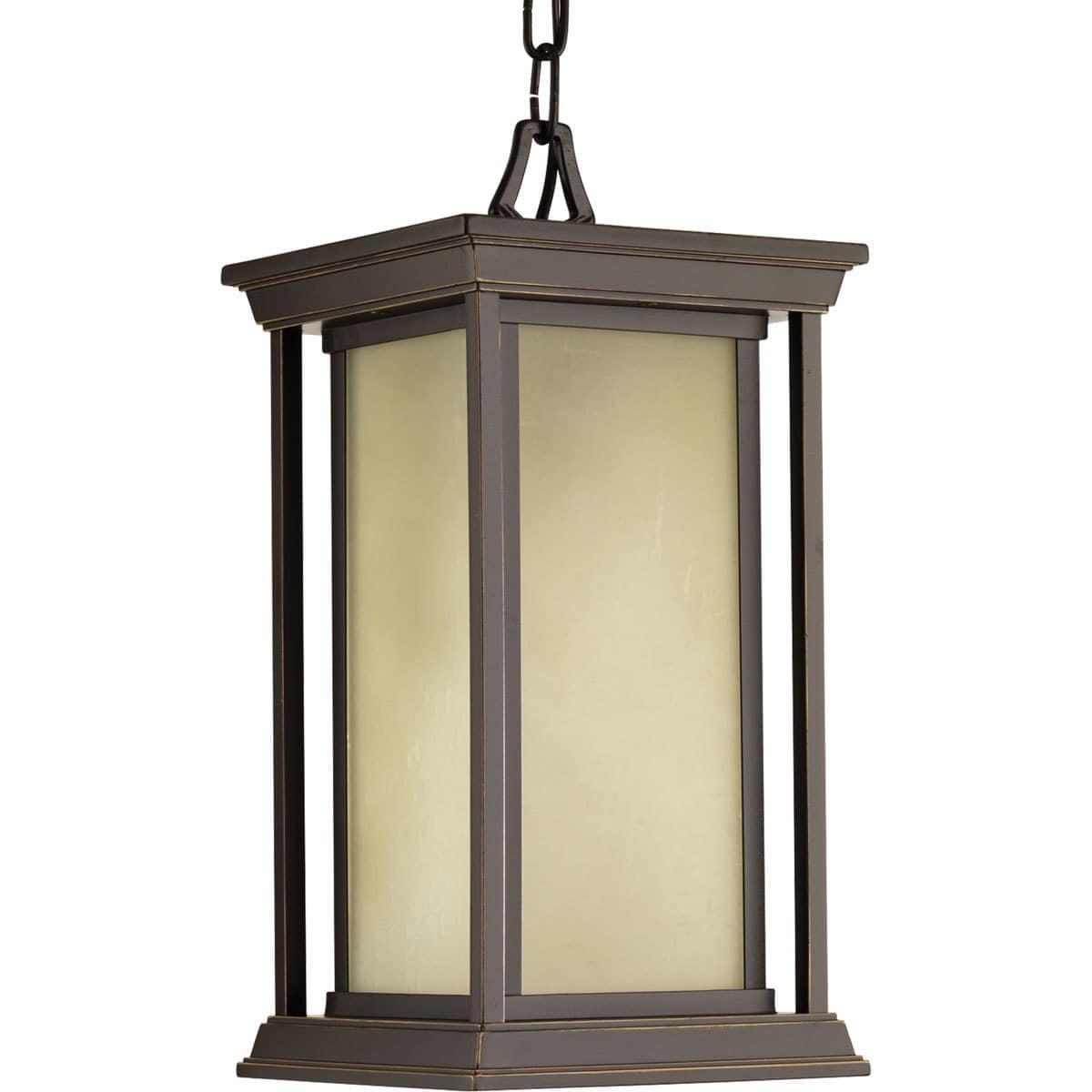 Progress Lighting Endicott 1-Light Hanging Lantern, Porcelain, Antique Bronze, Linen Glass Shade