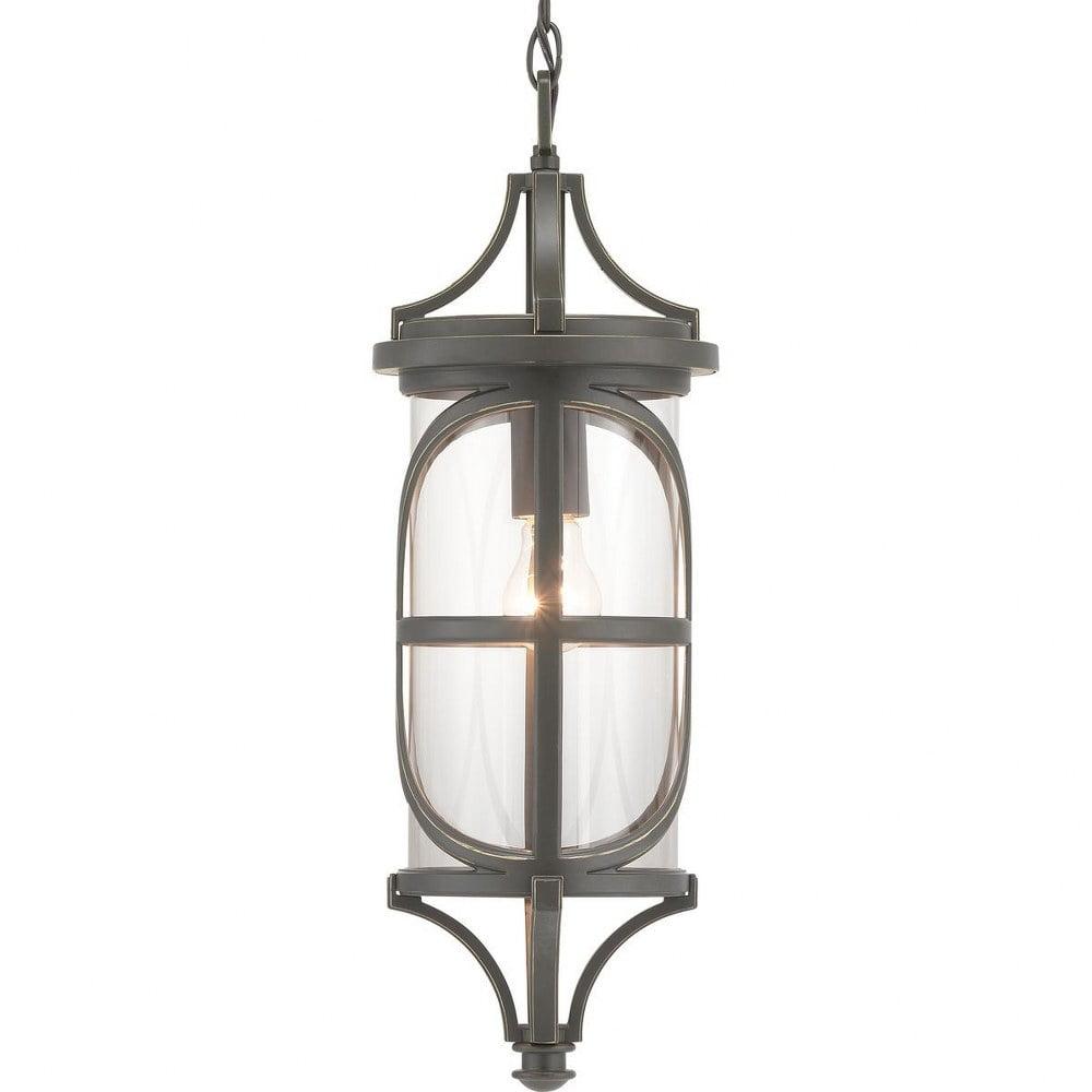 Antique Bronze Glass Hanging Lantern with Clear Shade