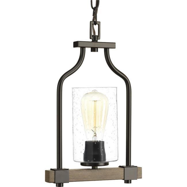 Progress Lighting Barnes Mill 1-Light Mini-Pendant, Antique Bronze, Seeded Glass Shade