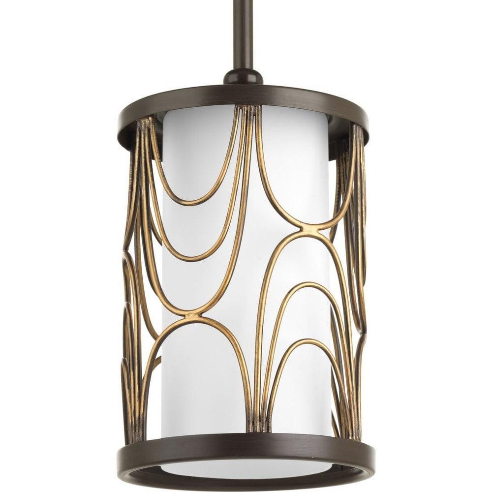 Progress Lighting Cirrine 1-Light Mini-Pendant, Antique Bronze, Etched White Glass Shade