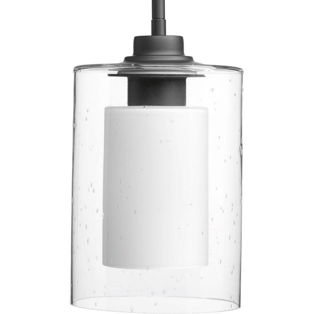 Progress Lighting, Double Glass, 1-Light Mini-Pendant, Polished Chrome, Seeded & Etched Glass, Material: Glass, Finish Color: Graphite