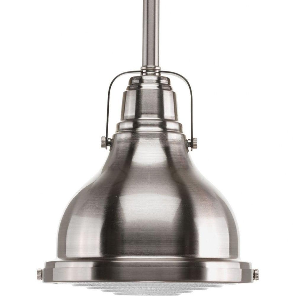 Progress Lighting, Fresnel Collection, 1-Light Mini-Pendant, Brushed Nickel, Prismatic Glass Shade