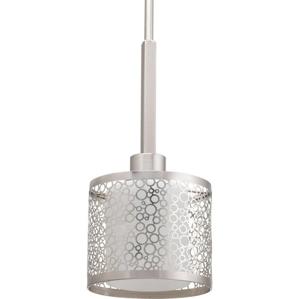 Brushed Nickel Mini Pendant with Etched Glass Shade