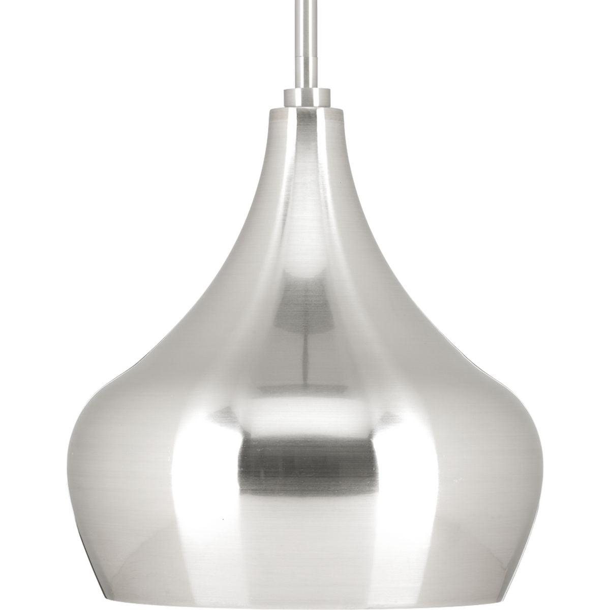 Mini Onion Brushed Nickel LED Pendant Light with White Linen Interior