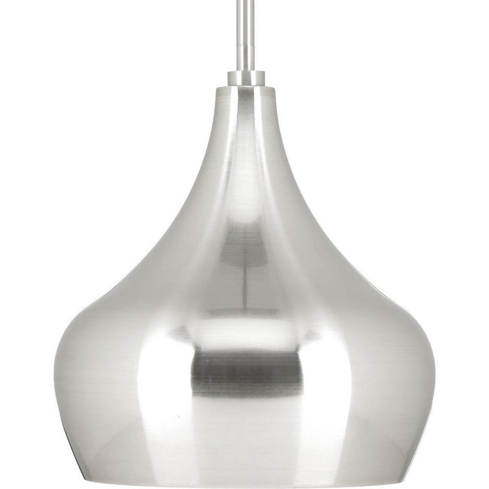 Mini Onion Brushed Nickel LED Pendant Light with White Linen Interior