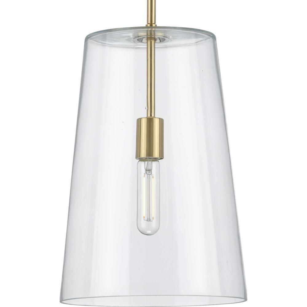 Progress Lighting Clarion 1-Light Pendant, Satin Brass, Clear Glass Shade