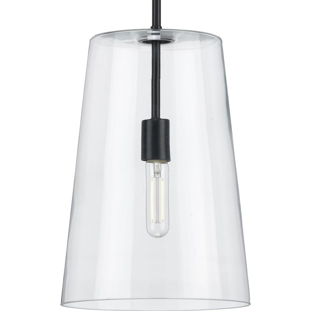 Progress Lighting Clarion 1-Light Pendant, Matte Black, Clear Glass Shade