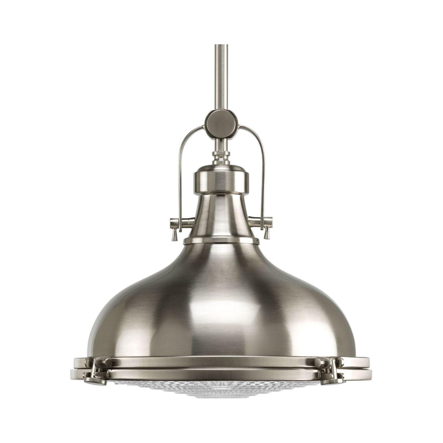 Progress Lighting, Fresnel, 1-Light Pendant, Brushed Nickel, Prismatic Glass Shade