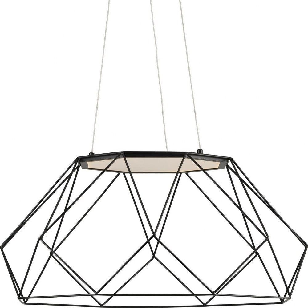 Progress Lighting, Geodesic, 1-Light, Large Pendant, Matte Black, Open Diamond-Patterned Frame