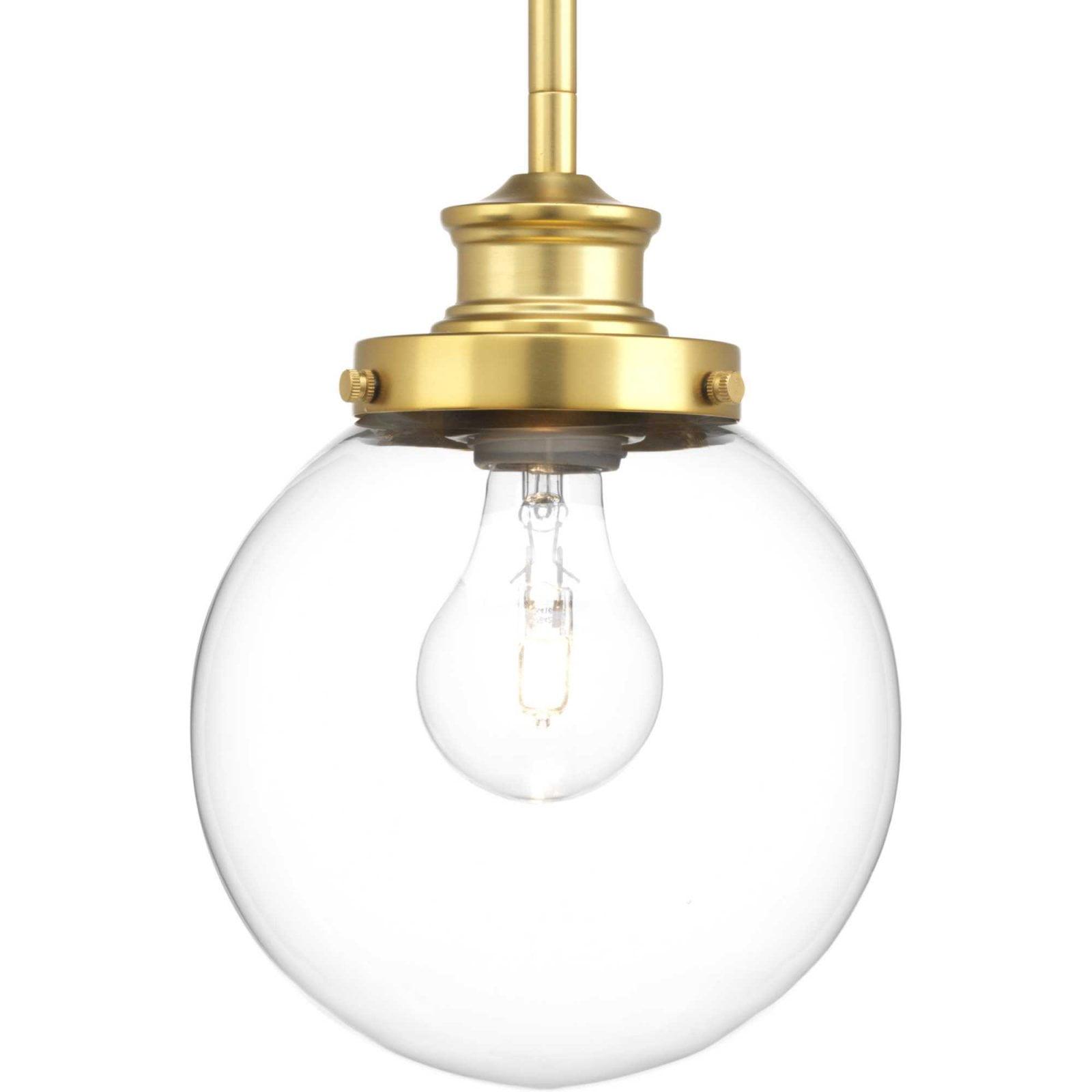 Progress Lighting Penn 1-Light Pendant, Steel, Natural Brass, Clear Glass Sphere Shade