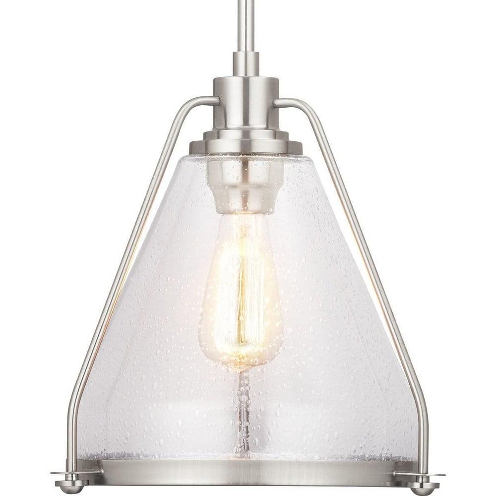 Range Elegance Triangular Clear Seeded Glass Pendant in Brushed Nickel, 19.75"