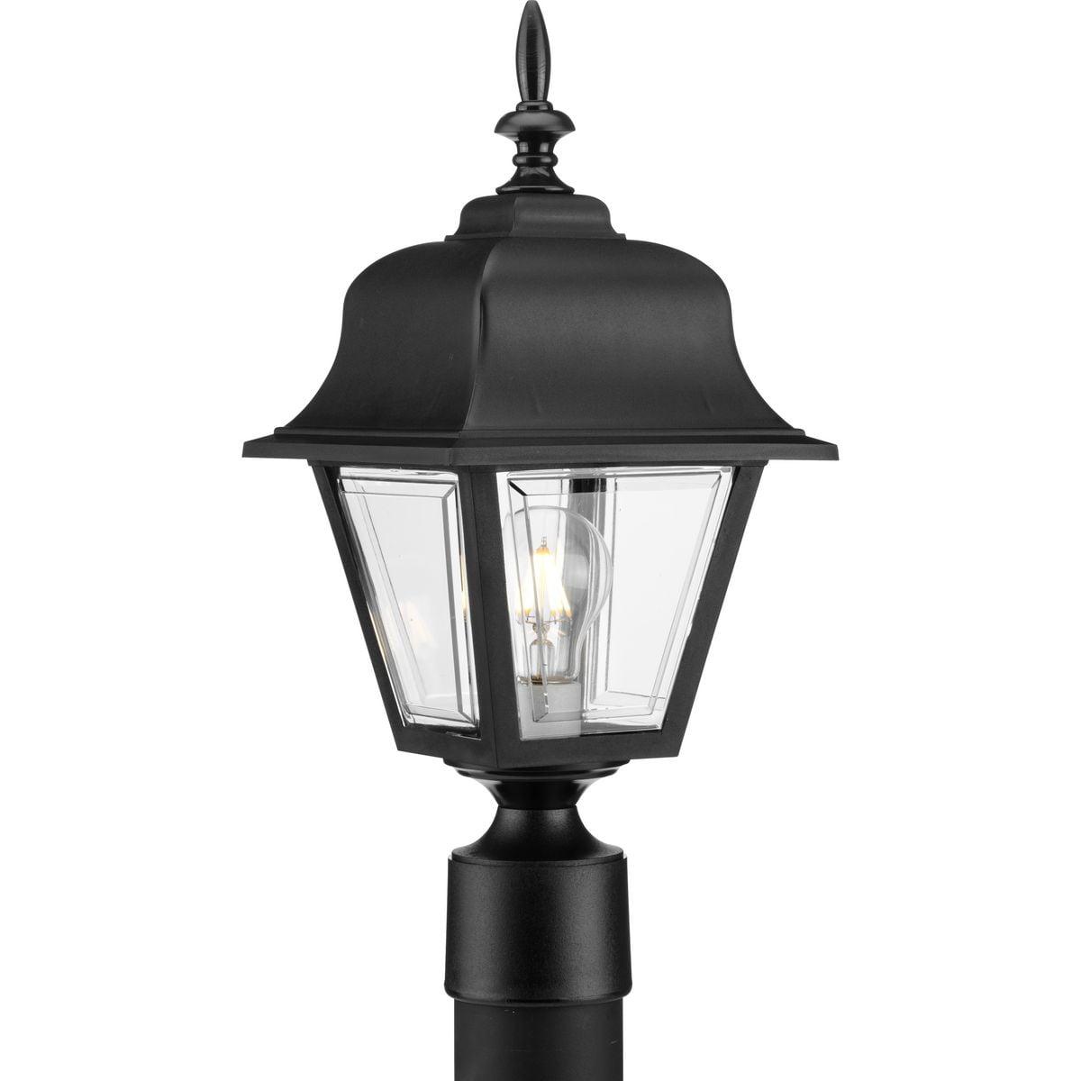 Black Non-Metallic Outdoor Post Lantern with Clear Acrylic Panels