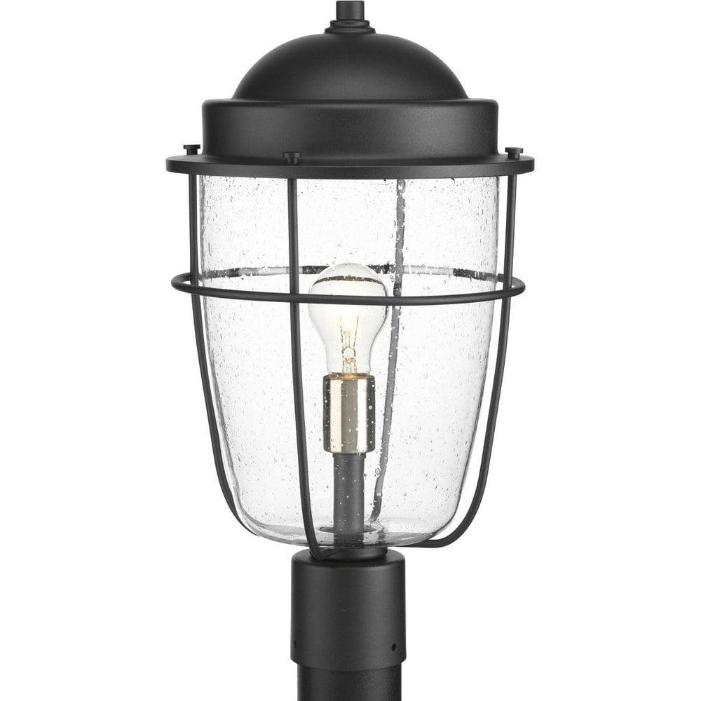 Black Incandescent Nautical Post Lantern with Seeded Glass