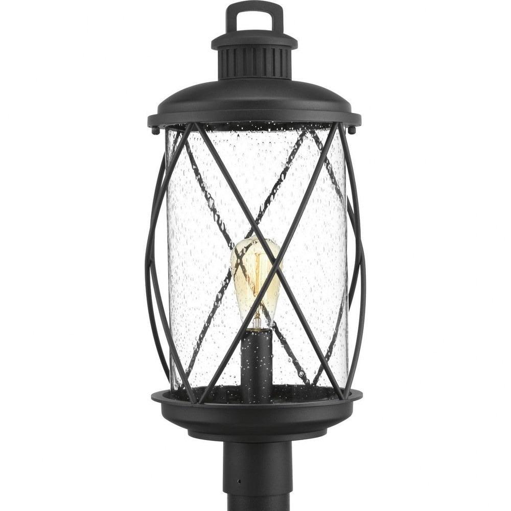 Progress Lighting Hollingsworth 1-Light Outdoor Black Post Lantern with Clear Seeded Glass