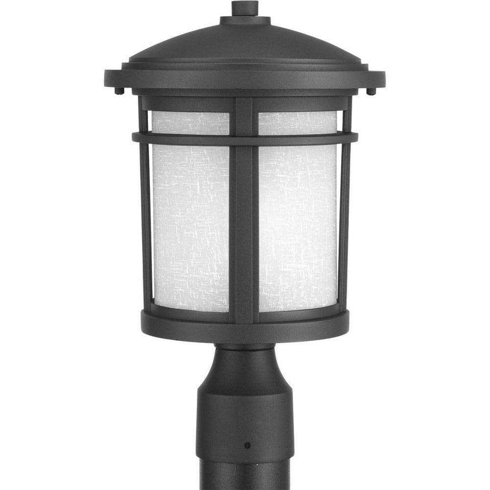 Black Aluminum Outdoor Post Lantern with Etched Umber Glass Shade