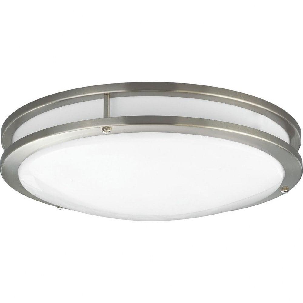 Progress Lighting, Moderna Collection, 1-Light Flush Mount, Brushed Nickel, White Acrylic Shade, Steel, 14" Width, LED