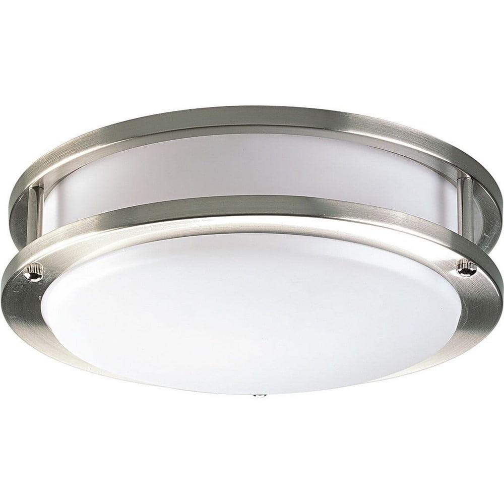 Progress Lighting, Acrylic Round, 1-Light Flush Mount, Brushed Nickel, White Acrylic Shade