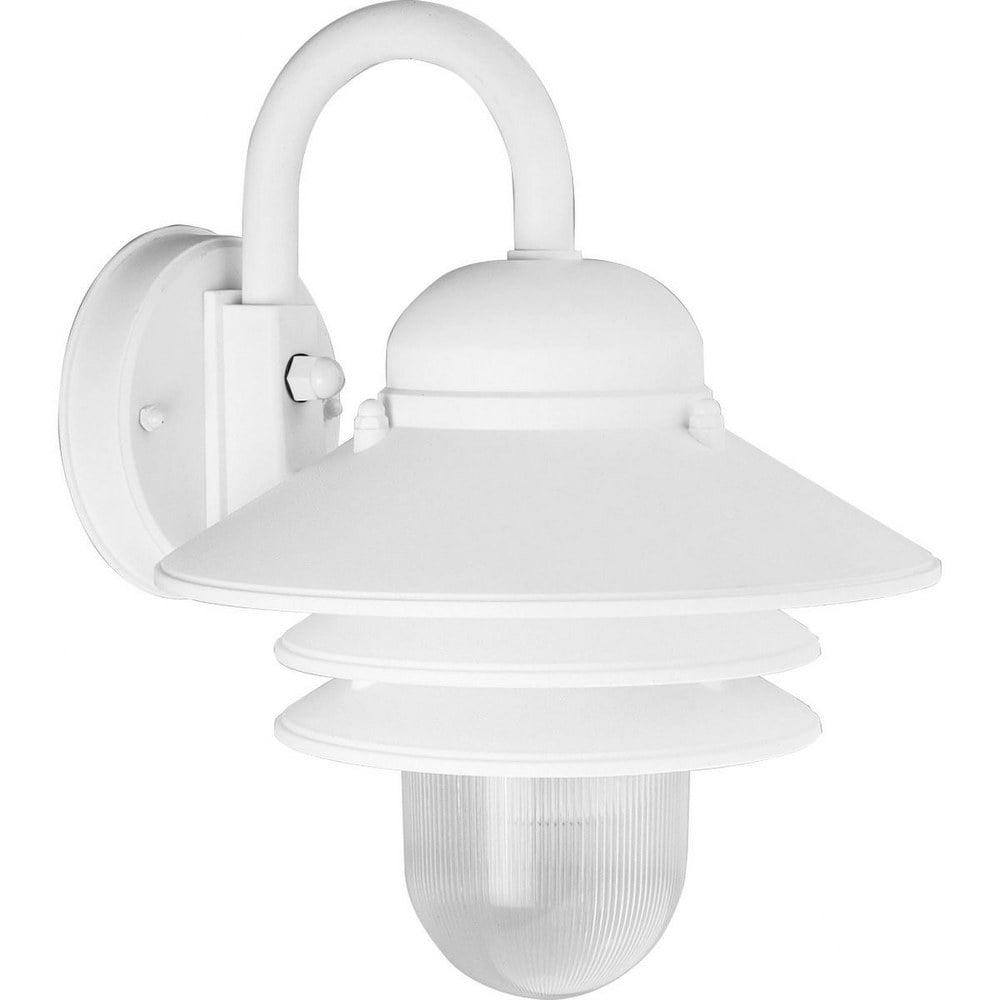 Progress Lighting Newport 1-Light Outdoor Wall Lantern, White Finish, Clear Prismatic Acrylic Shade