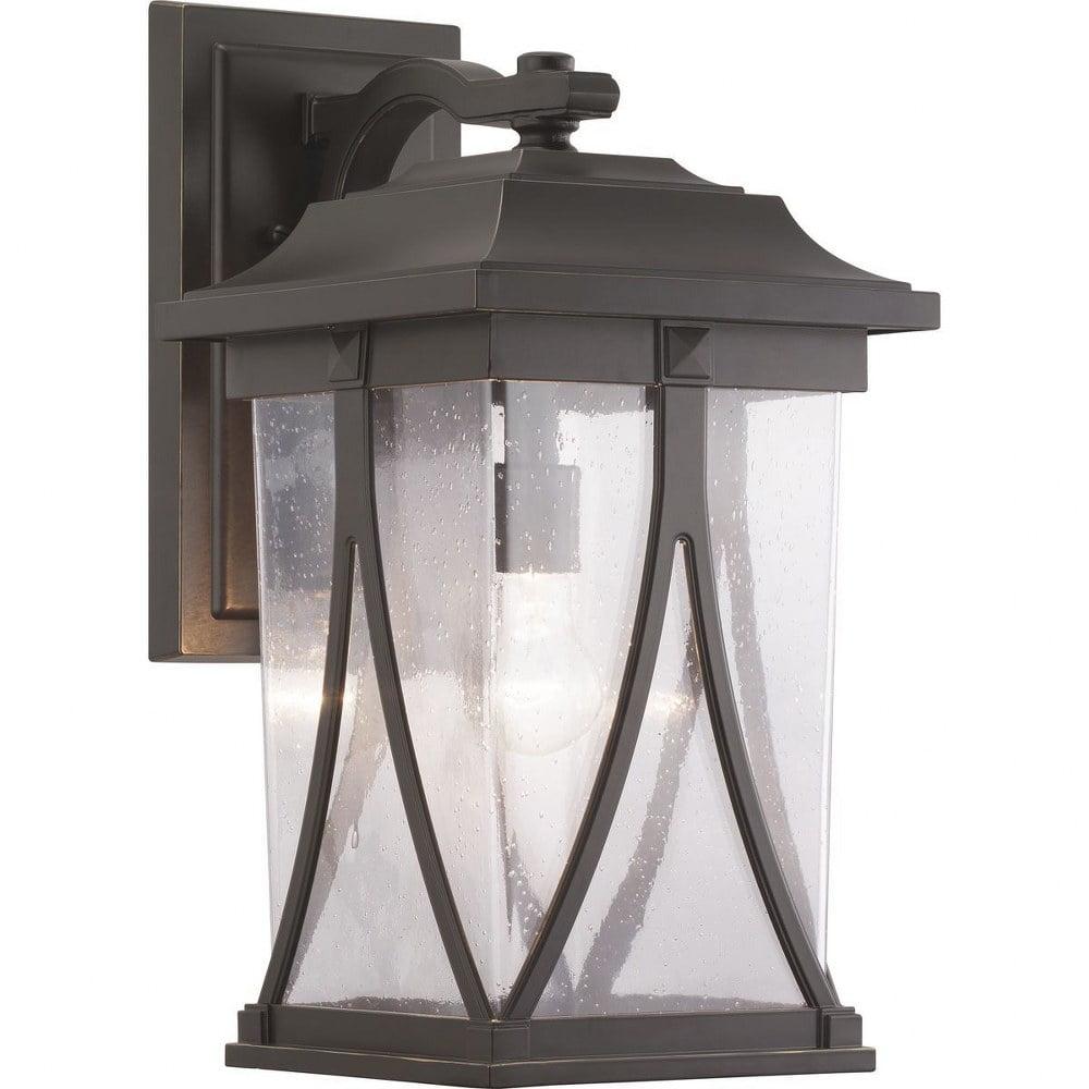 Progress Lighting Abbott 1-Light Outdoor Wall Lantern in Antique Bronze with Seeded Glass Shade