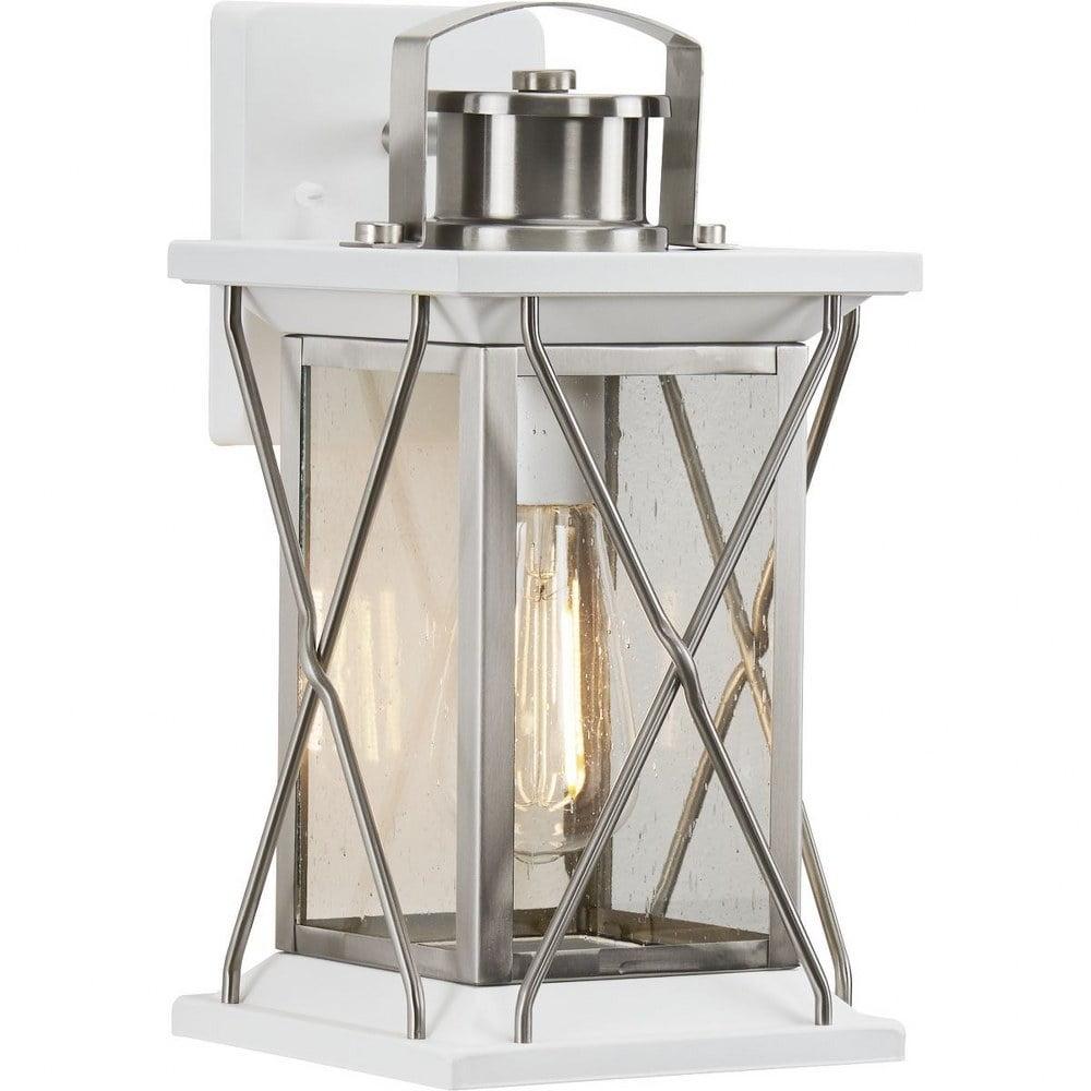 Barlowe 13" Stainless Steel and White Farmhouse Wall Lantern