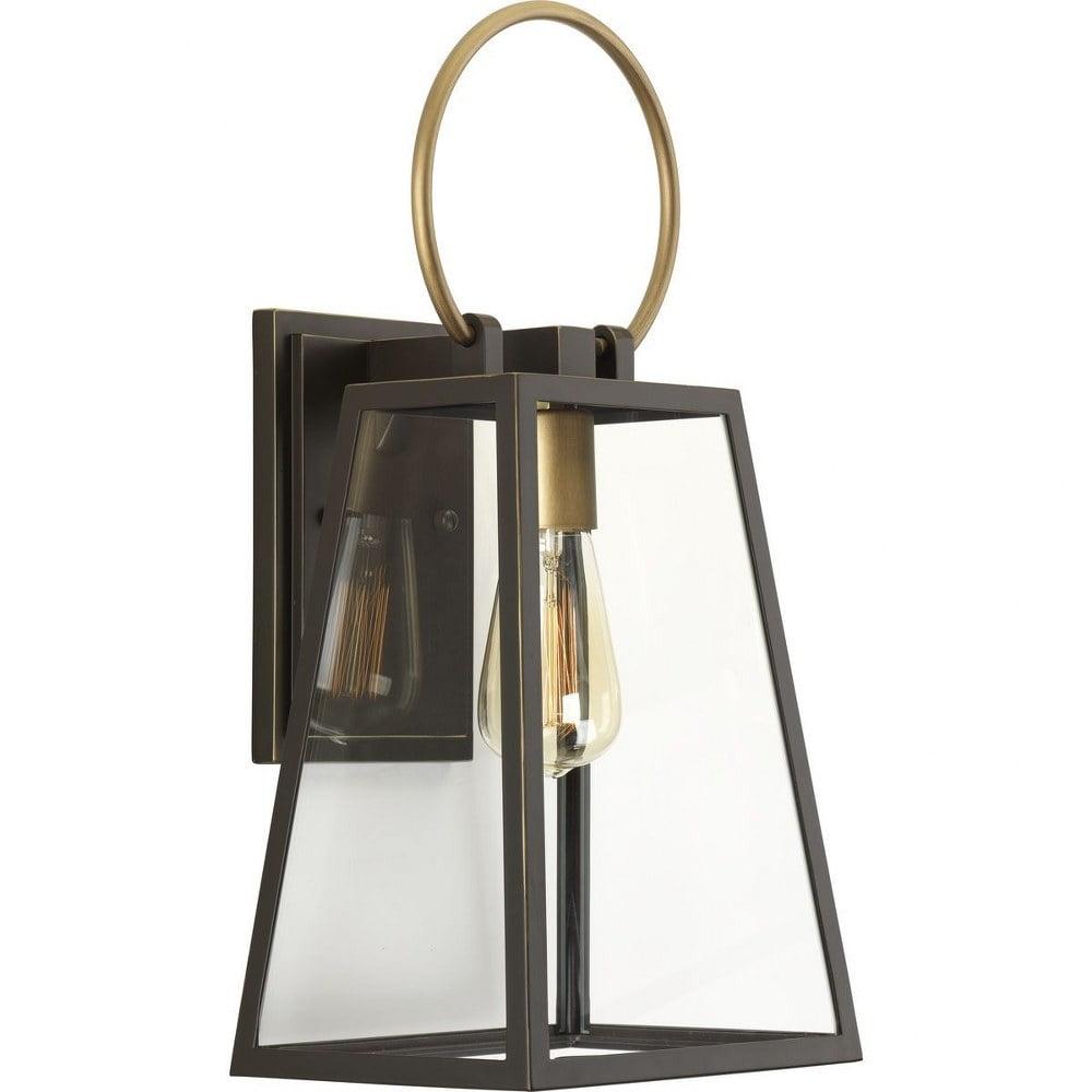 Progress Lighting Barnett Collection 1-Light Medium Wall Lantern in Antique Bronze with Glass Shade