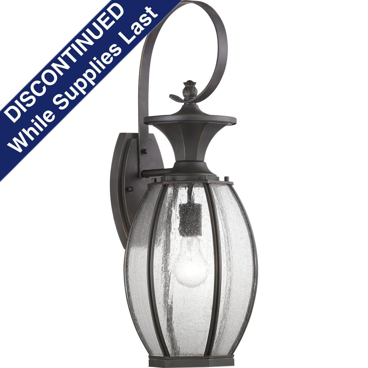 Progress Lighting Boxwood 1-Light Outdoor Wall Lantern in Antique Bronze with Clear Seeded Glass Shade