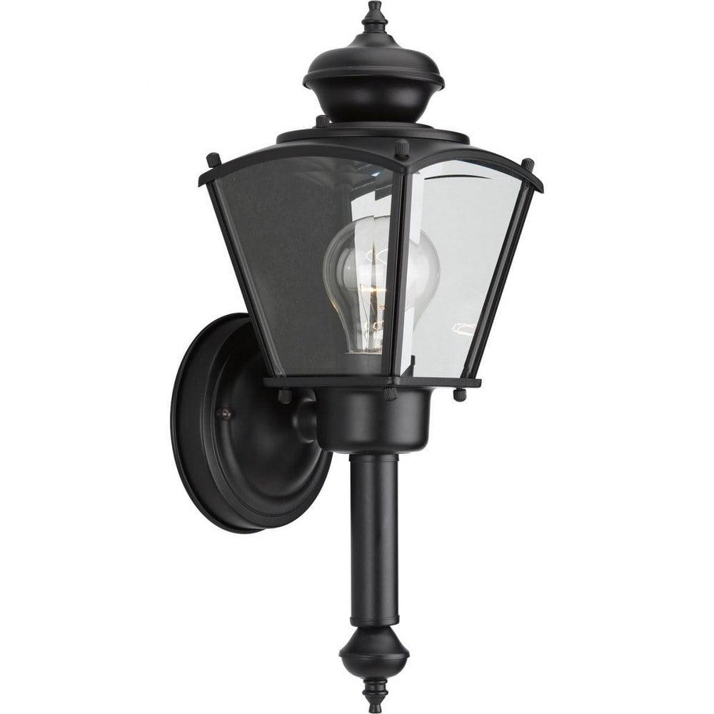 Progress Lighting, Toll Collection, 1-Light Outdoor Wall Torch, Black Finish, Clear Beveled Glass Panels