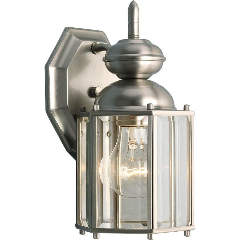 Progress Lighting Savannah 1-Light Outdoor Wall Lantern in Brushed Nickel with Clear Beveled Glass Panels