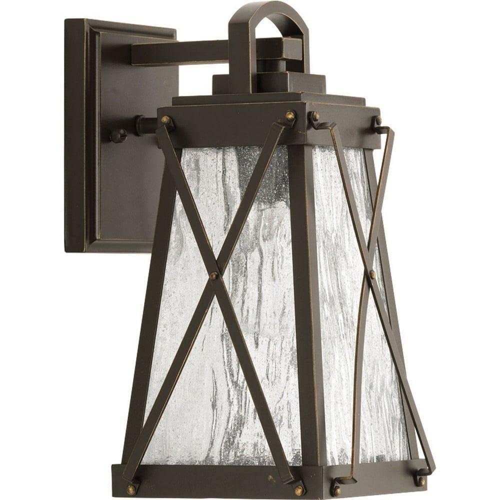 Progress Lighting Creighton 1-Light Outdoor Wall Lantern in Antique Bronze with Clear Water Glass