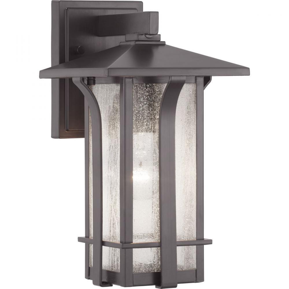 Progress Lighting Cullman 1-Light Outdoor Small Wall Lantern, Antique Bronze, Seeded Glass Shade