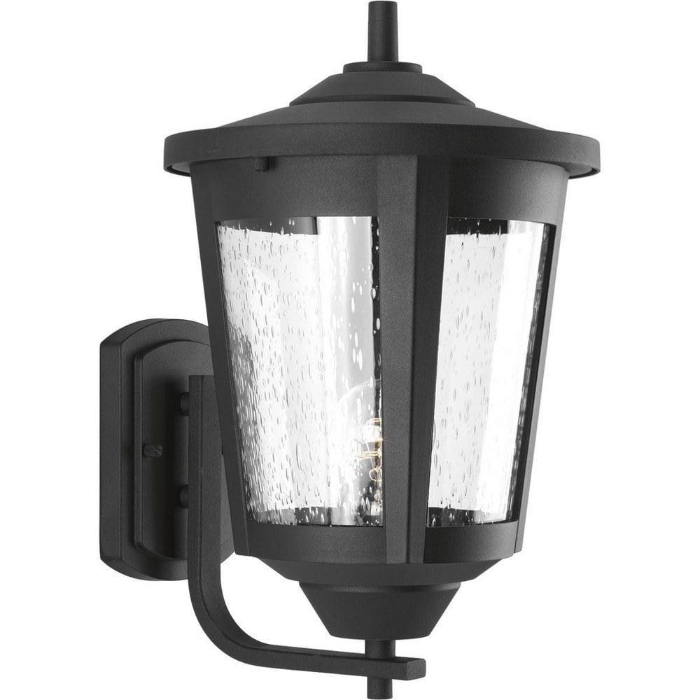 East Haven Black and Bronze Outdoor Wall Lantern with Seeded Glass