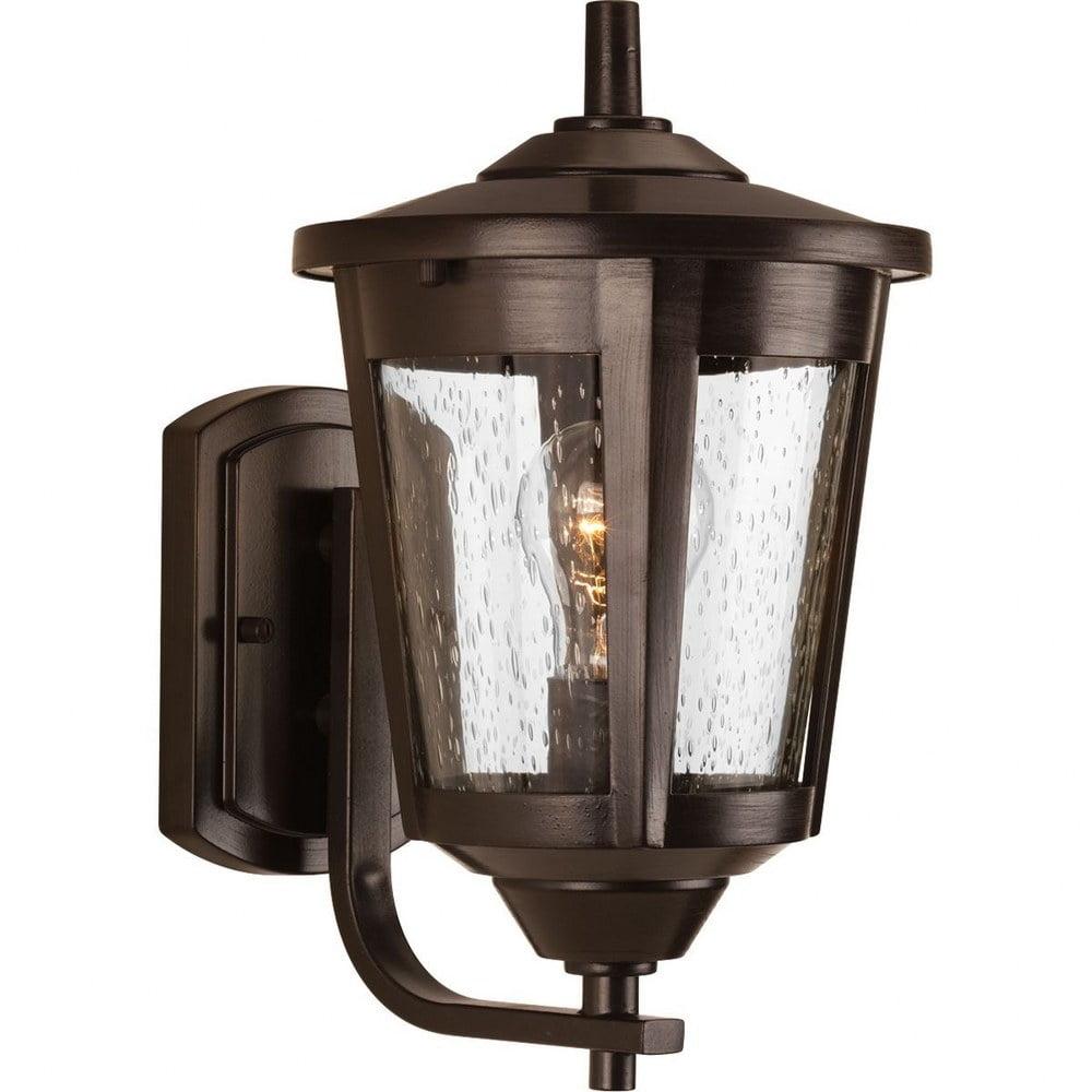 Progress Lighting, East Haven, 1-Light Outdoor Wall Lantern, Antique Bronze, Seeded Glass Shade