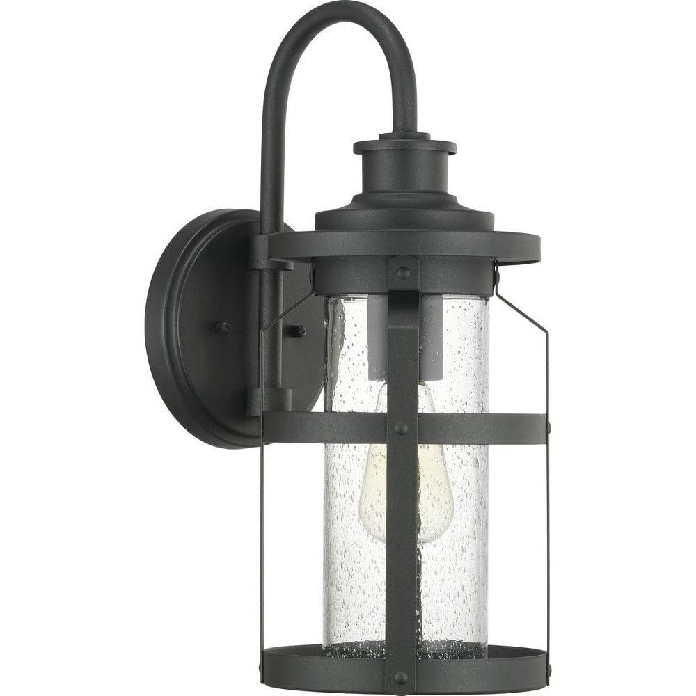 Progress Lighting Haslett 1-Light Medium Wall Lantern in Black with Seeded Glass Shade