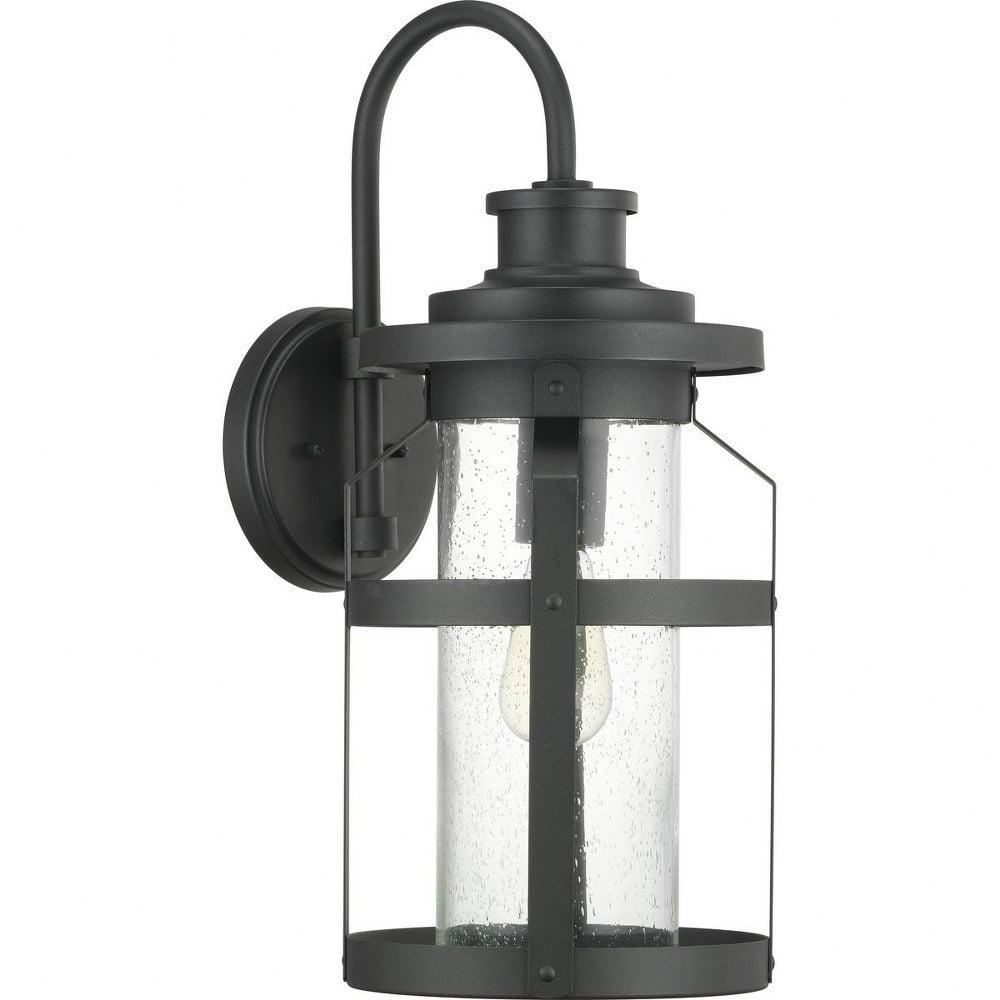 Haslett Black Steel Outdoor Wall Lantern with Seeded Glass