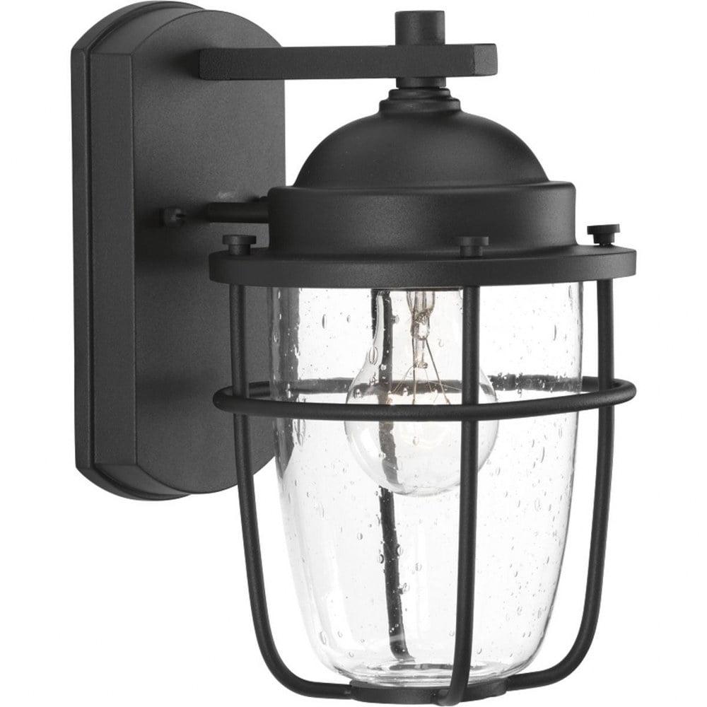 Holcombe Black Aluminum Wall Lantern with Seeded Glass