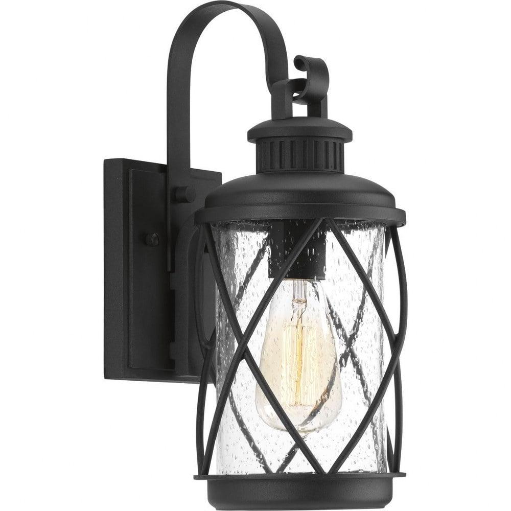 Hollingsworth Black Aluminum Outdoor Wall Lantern with Seeded Glass