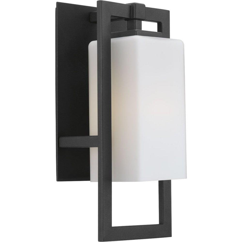 Progress Lighting Jack Collection 1-Light Outdoor Sconce, Steel, Textured Black, Etched Umber Flax Glass Shade