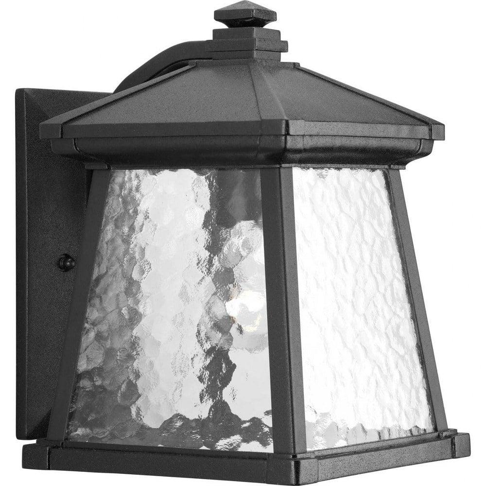 Progress Lighting Mac 1-Light Medium Wall Lantern, Ceramic, Black, Clear Water Glass Shade