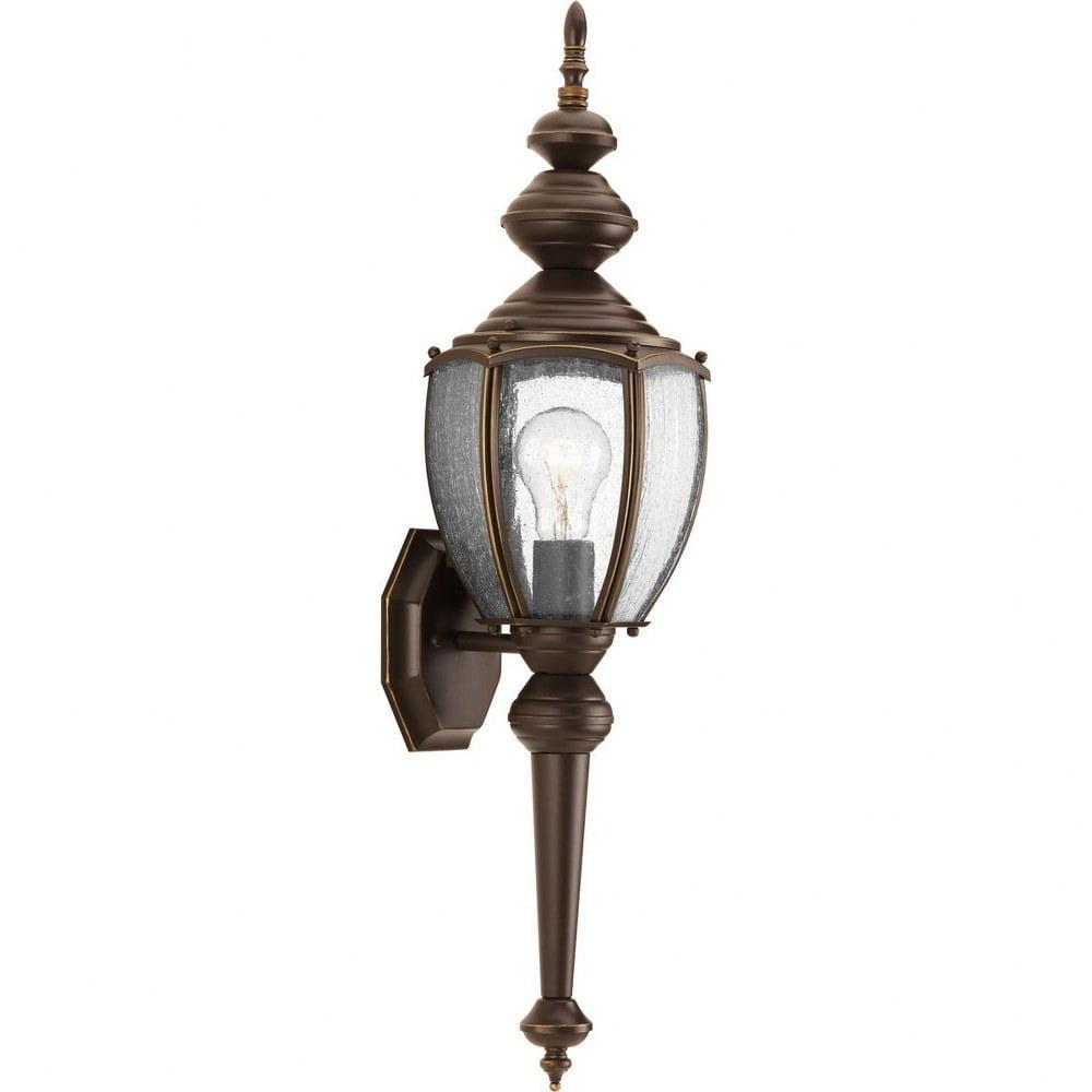 Progress Lighting Roman Coach 1-Light Medium Wall Lantern in Antique Bronze with Seeded Glass Panels