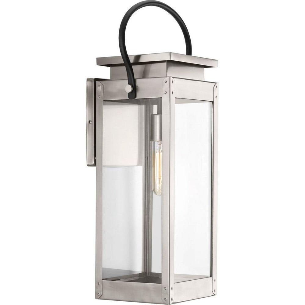 Progress Lighting Union Square 1-Light Outdoor Wall Lantern, Stainless Steel, Clear Glass Panels